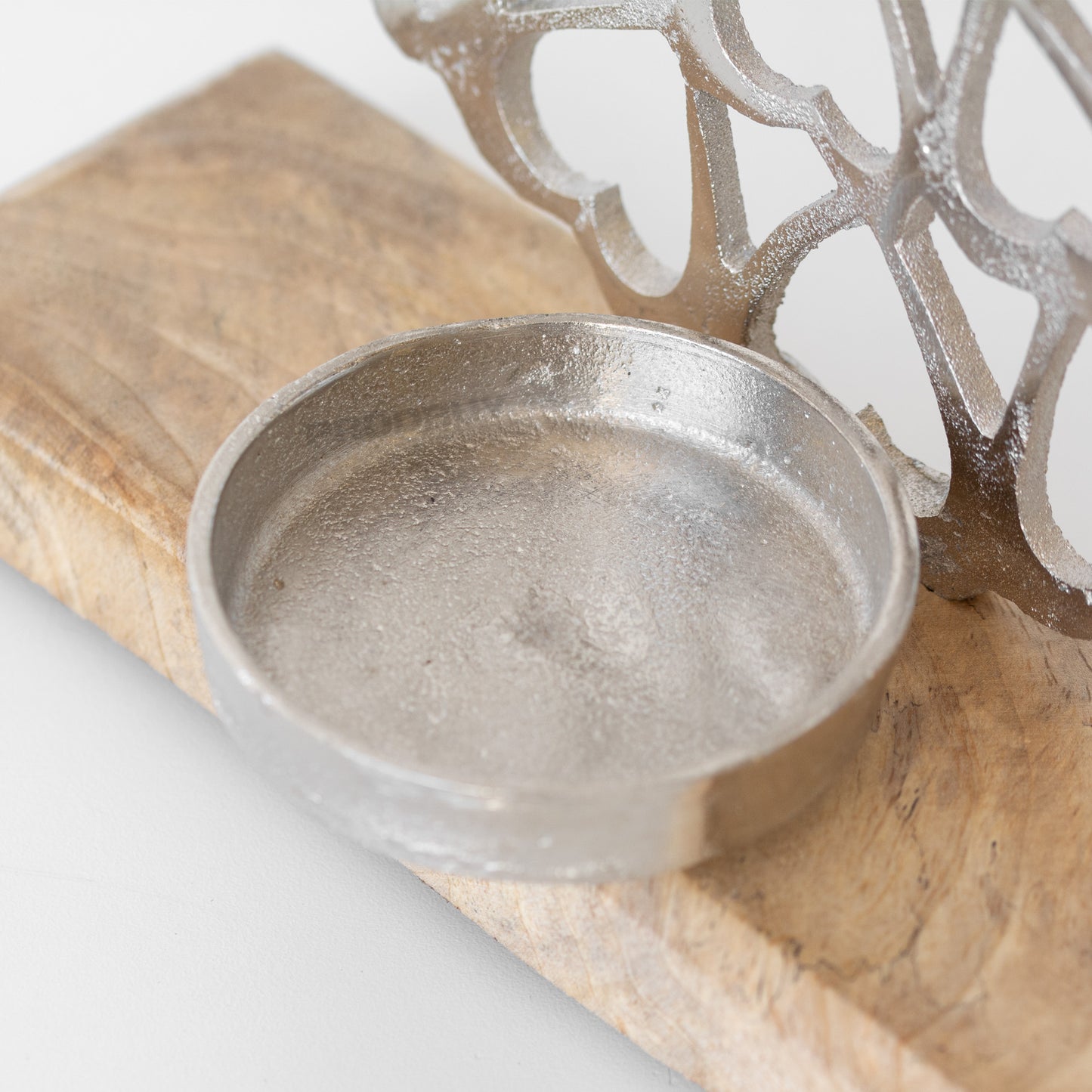 Silver Hearts Mango Wood Base Candle Holder