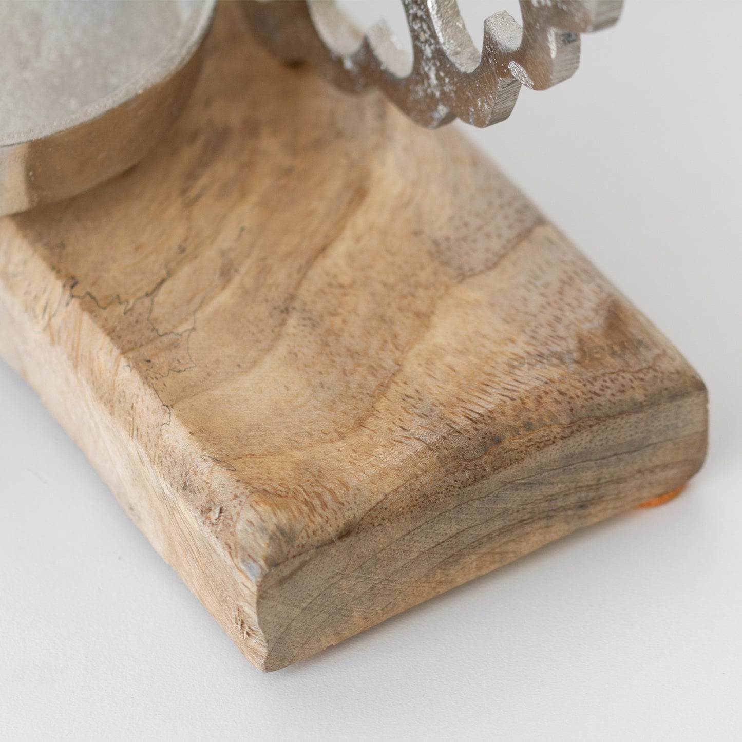 Silver Hearts Mango Wood Base Candle Holder