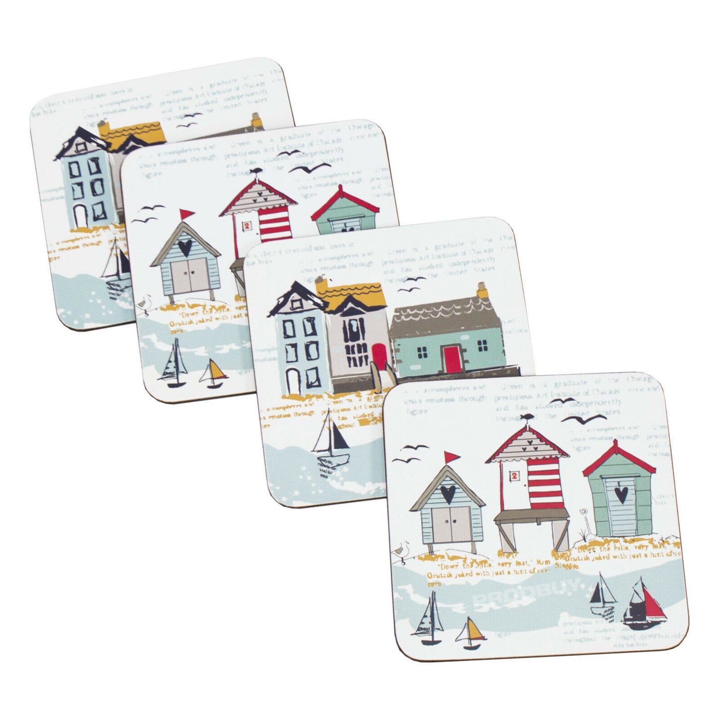 Set of Seaside Town 4 Placemats & 4 Coasters