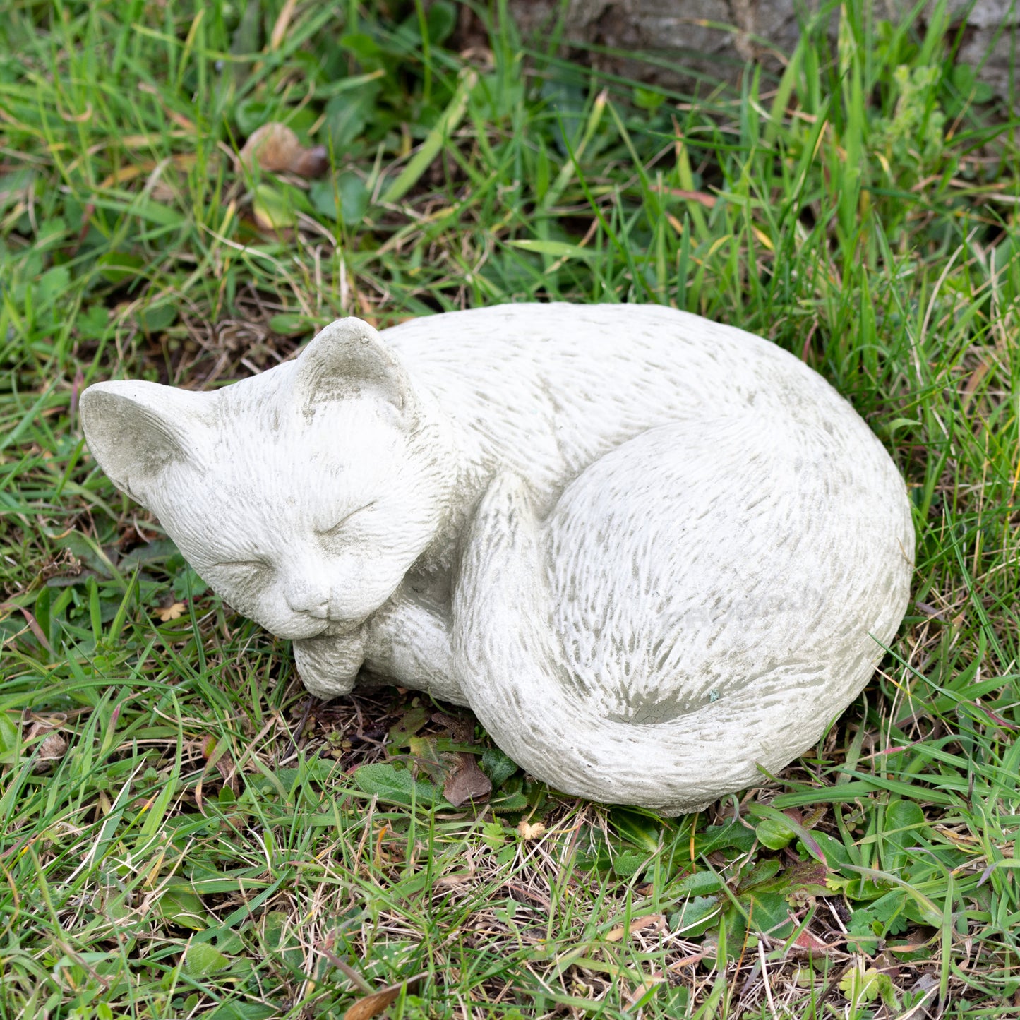 Small Stone Sleeping Cat Garden Statue