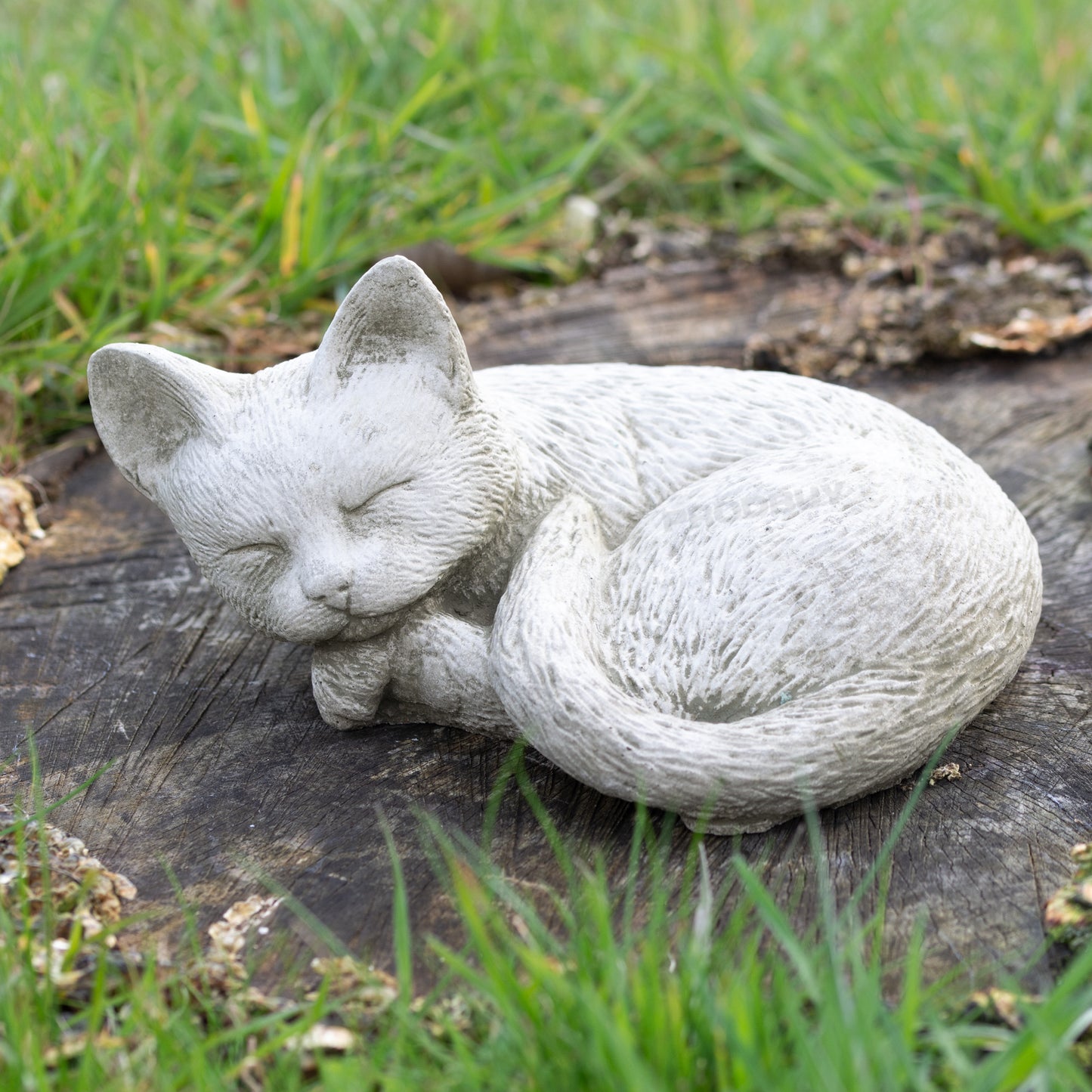 Small Stone Sleeping Cat Garden Statue