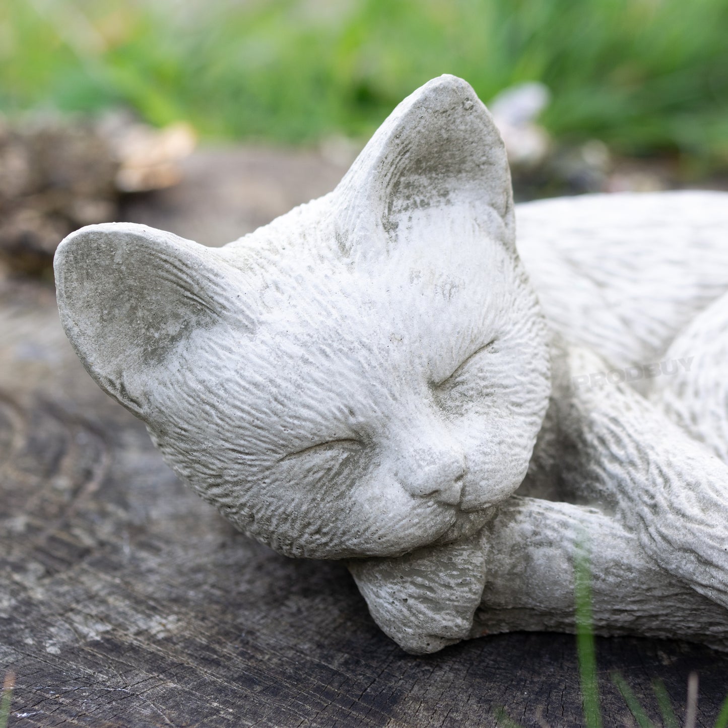 Small Stone Sleeping Cat Garden Statue