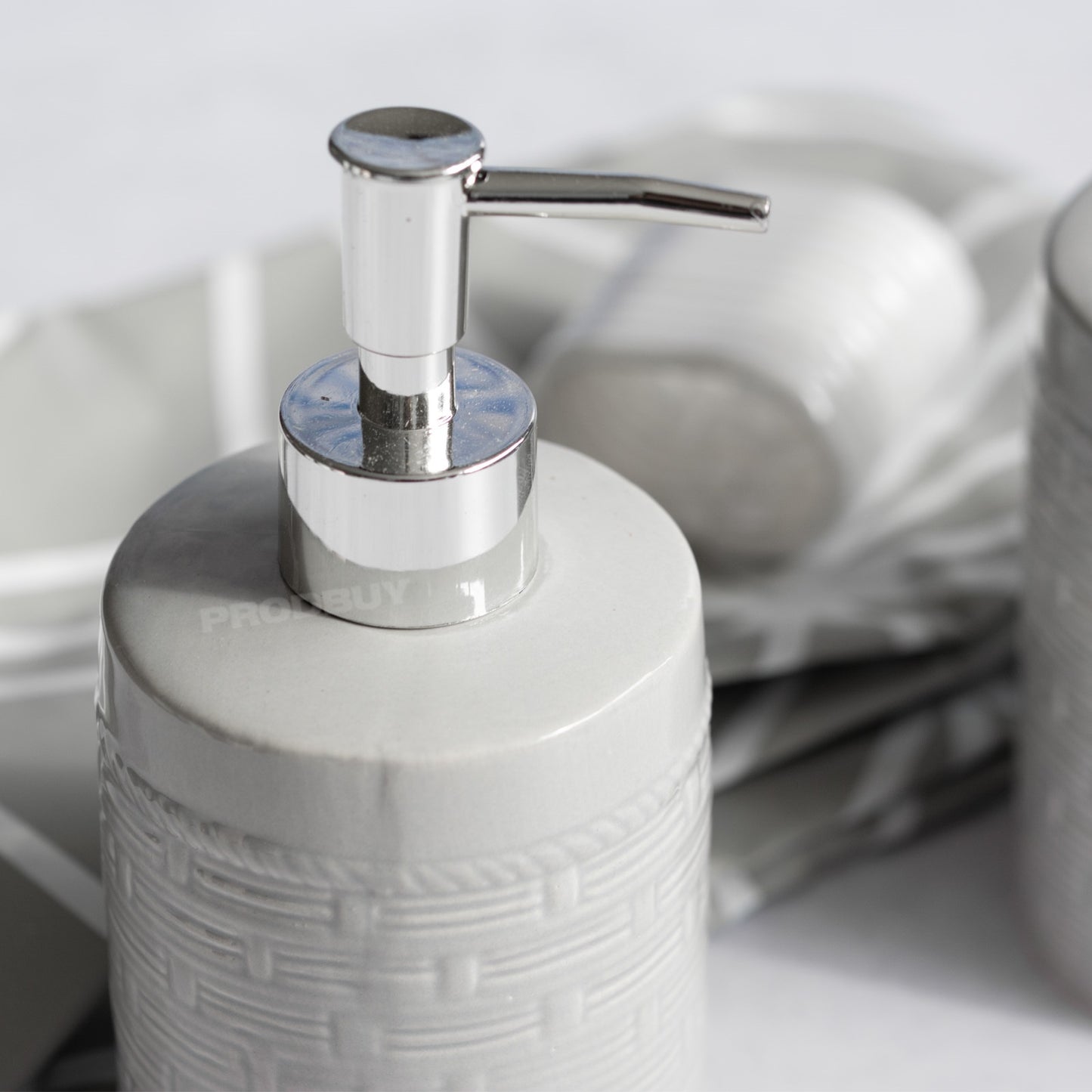 Bathroom Accessories Set - Lotion Dispenser / Toothbrush Holder / Shower Curtain