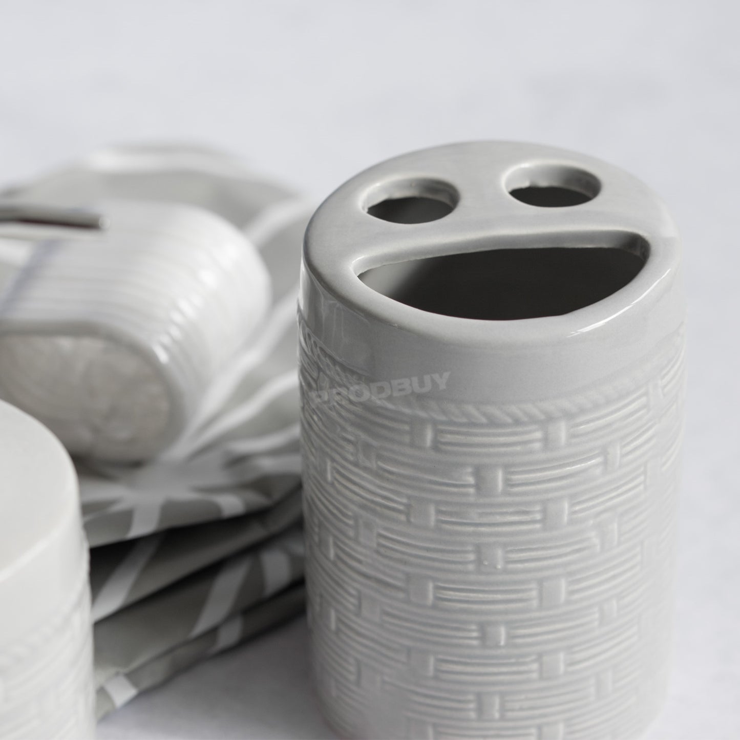 Bathroom Accessories Set - Lotion Dispenser / Toothbrush Holder / Shower Curtain
