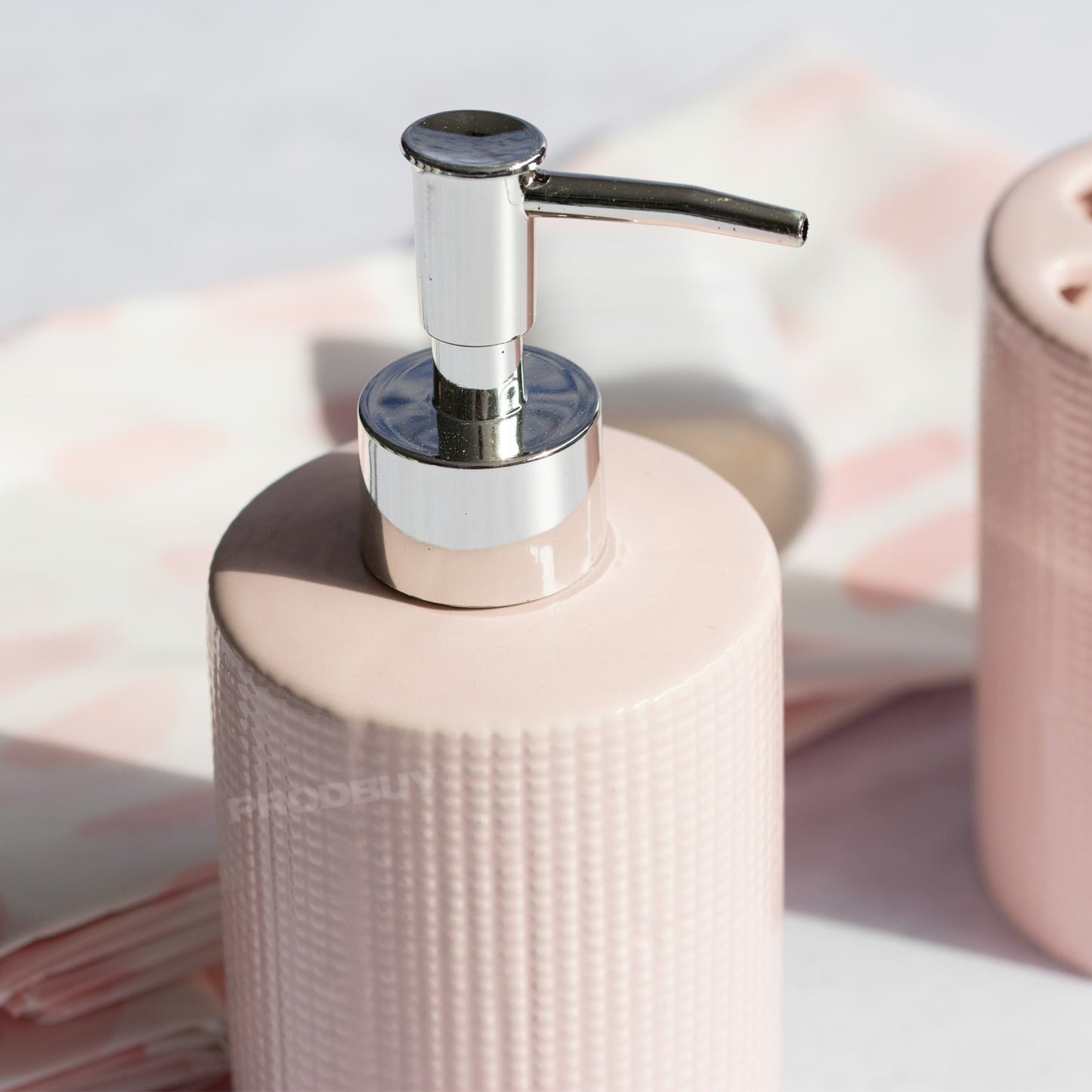 Bathroom Accessories Set - Lotion Dispenser / Toothbrush Holder / Shower Curtain