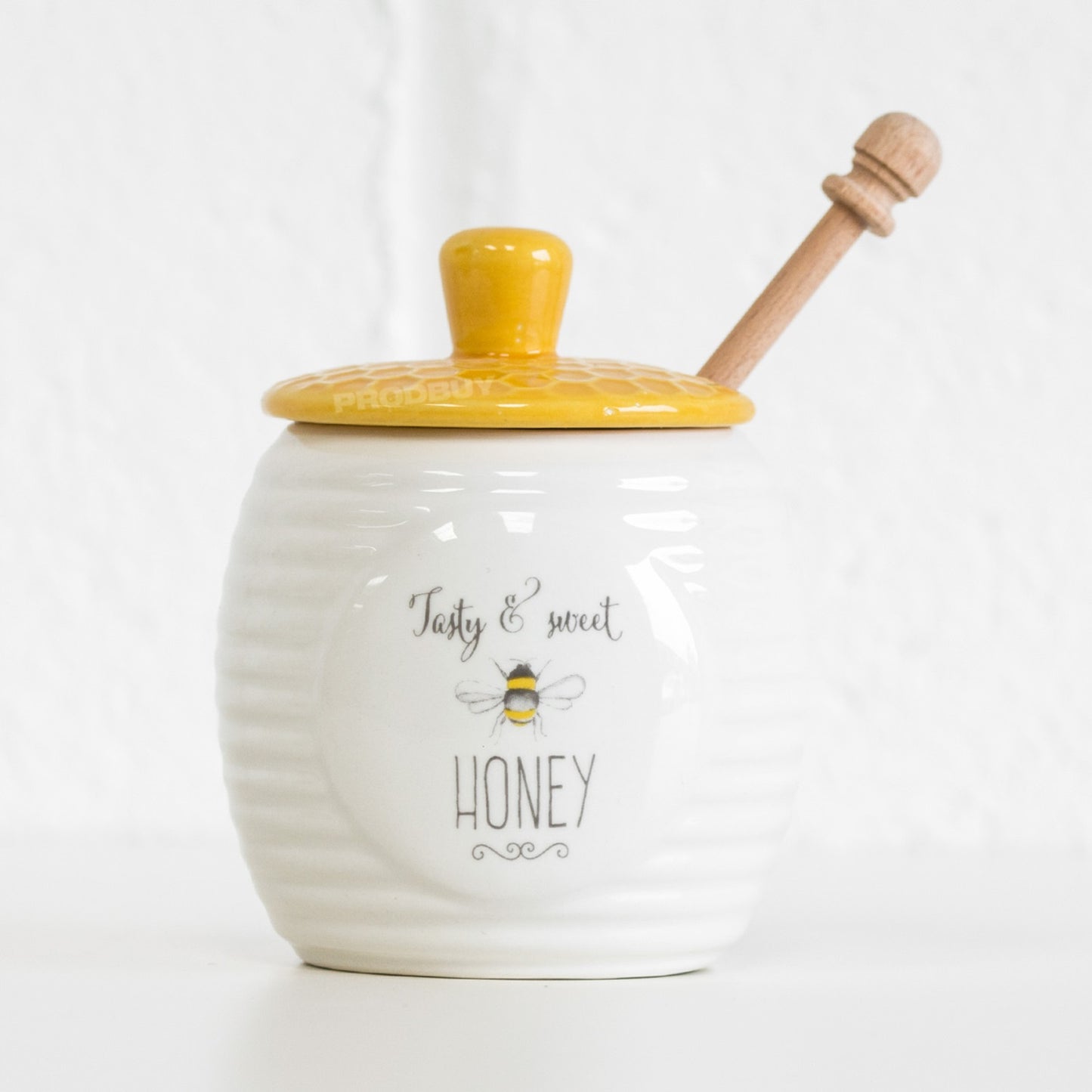 'Tasty & Sweet' Honey Bee Pot with Wooden Dipper
