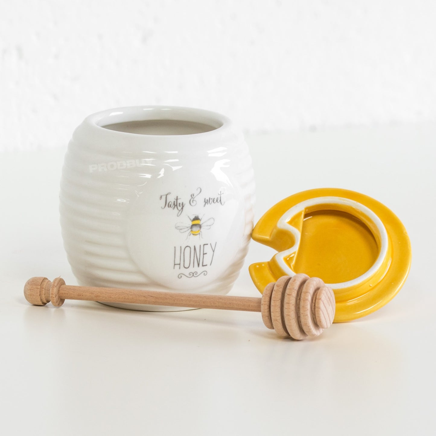 'Tasty & Sweet' Honey Bee Pot with Wooden Dipper