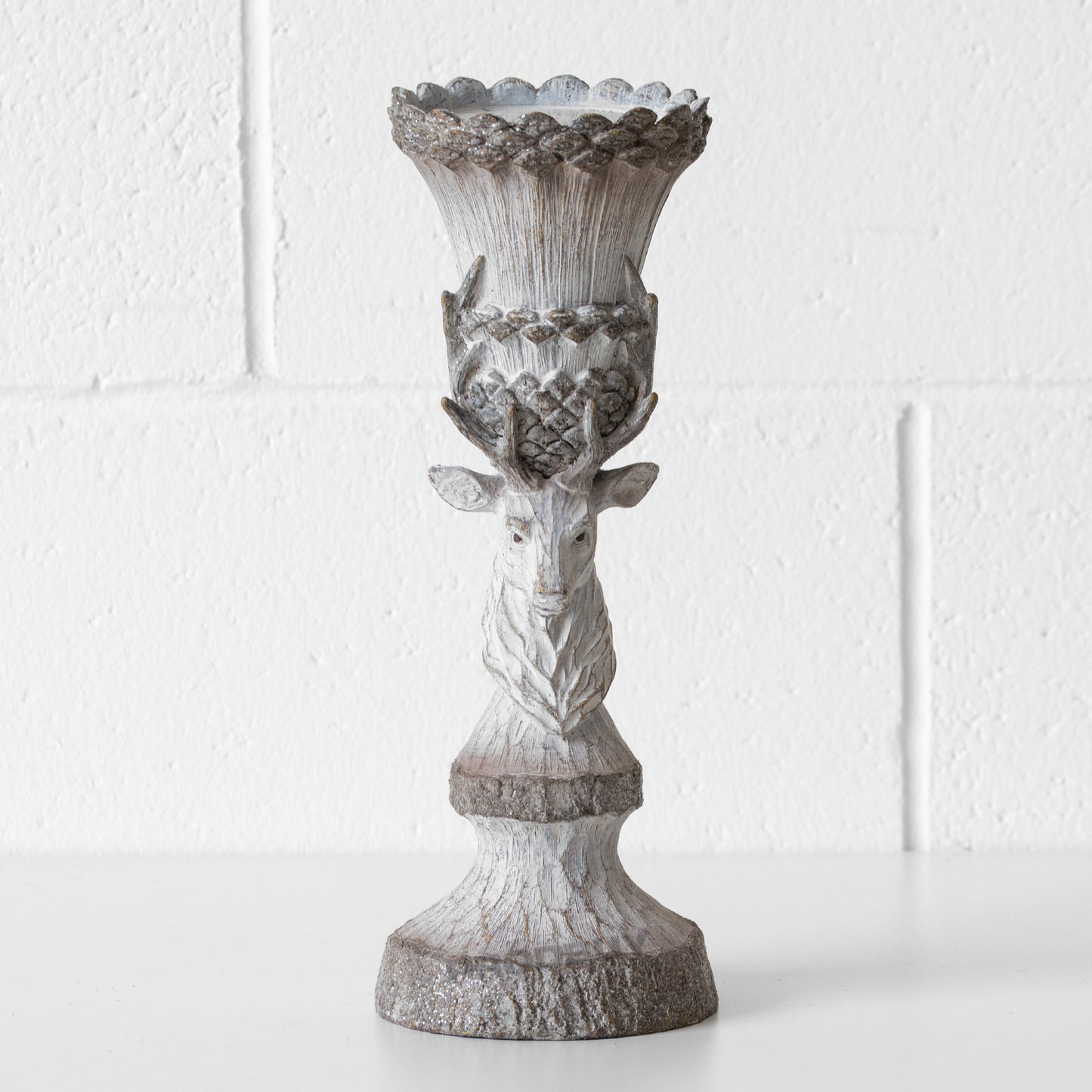 Stag Tall Resin Pillar Candle Holder