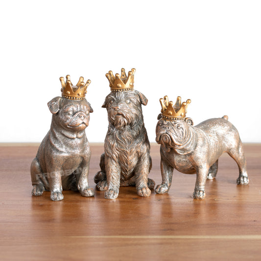 Set of 3 Small Resin Dog Ornaments with Gold Crowns