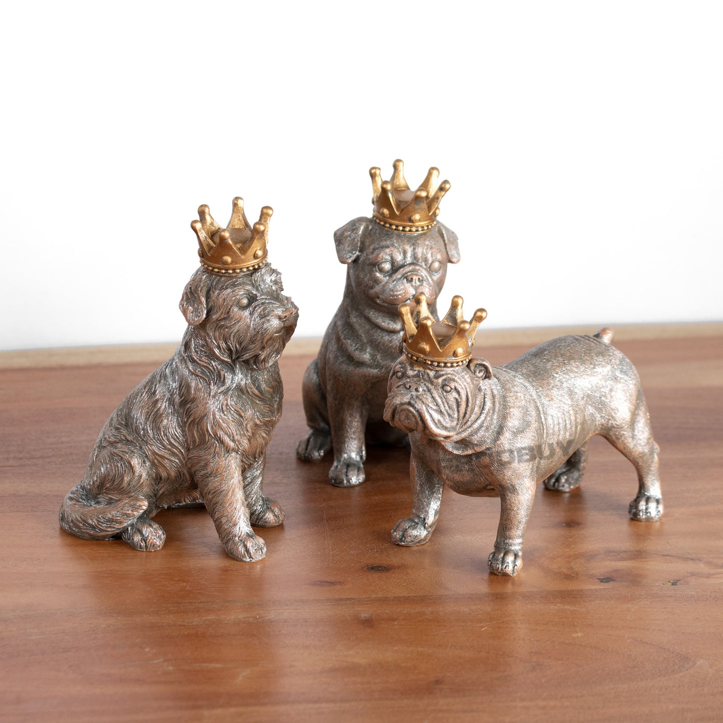 Set of 3 Small Resin Dog Ornaments with Gold Crowns