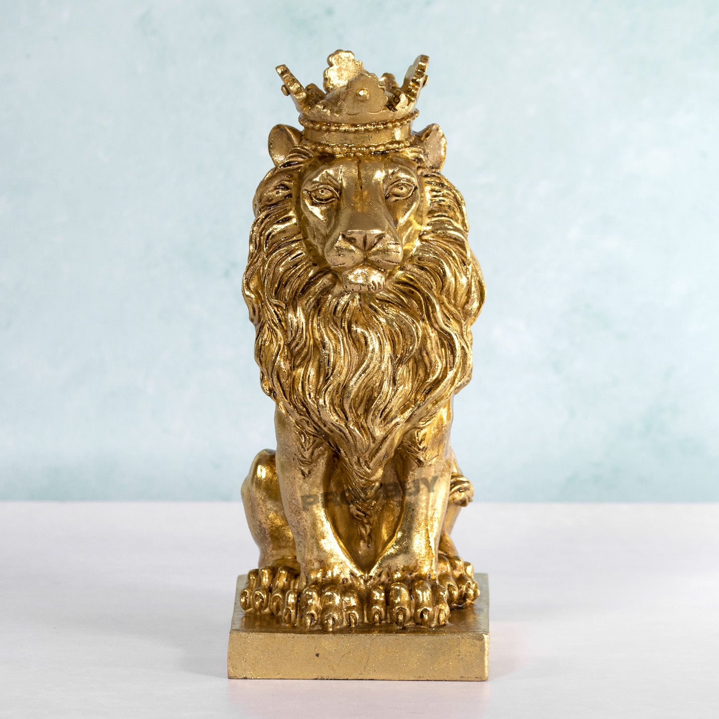 Sitting Gold Colour Lion with Crown 28cm Tall Ornament