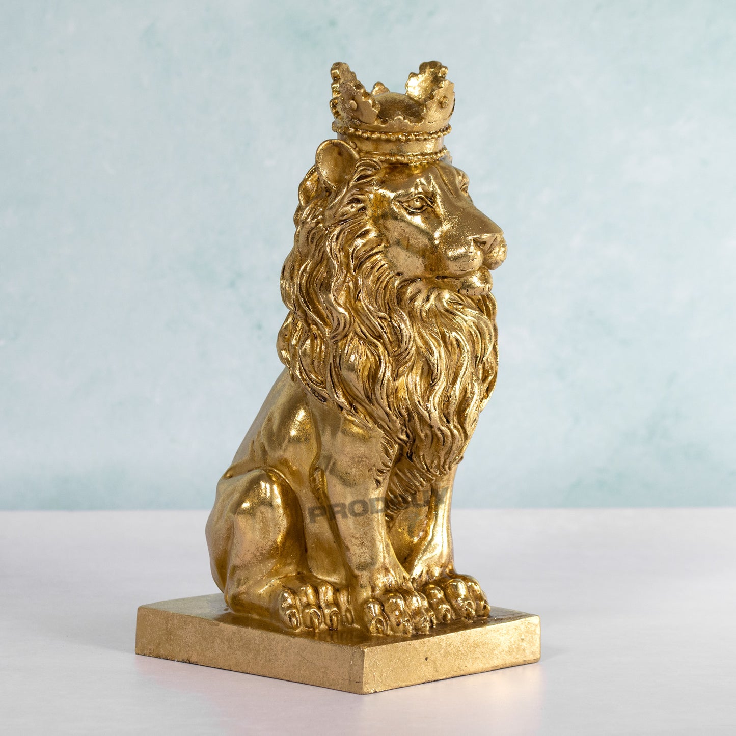 Sitting Gold Colour Lion with Crown 28cm Tall Ornament