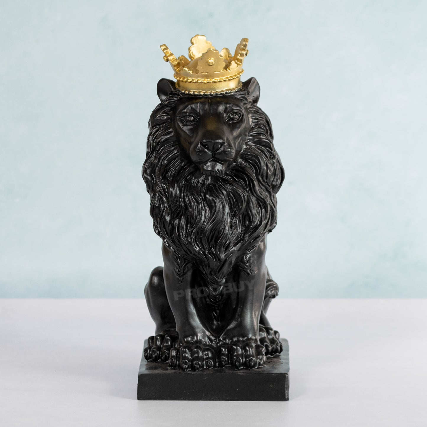 Sitting Black Lion with Gold Crown 28cm Tall Ornament