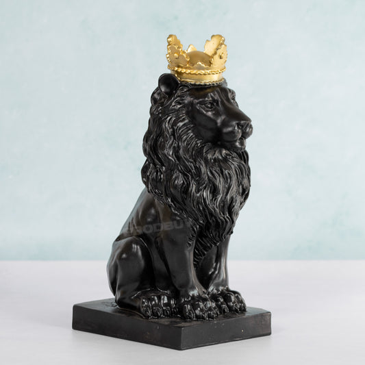 Sitting Black Lion with Gold Crown 28cm Tall Ornament