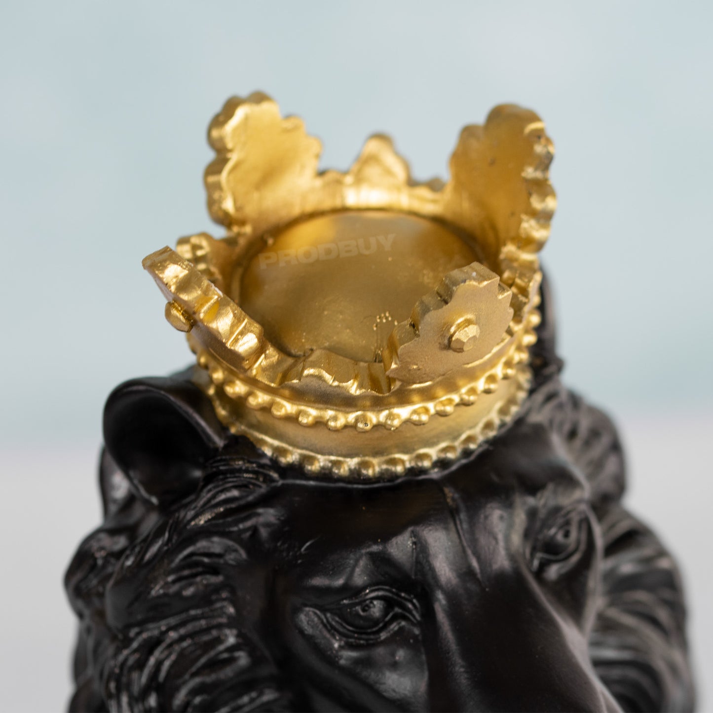 Sitting Black Lion with Gold Crown 28cm Tall Ornament