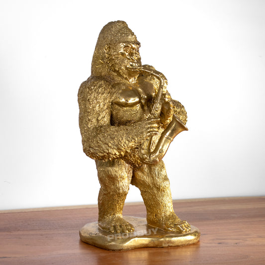 Gorilla Playing Saxophone 39cm Gold Resin Ornament