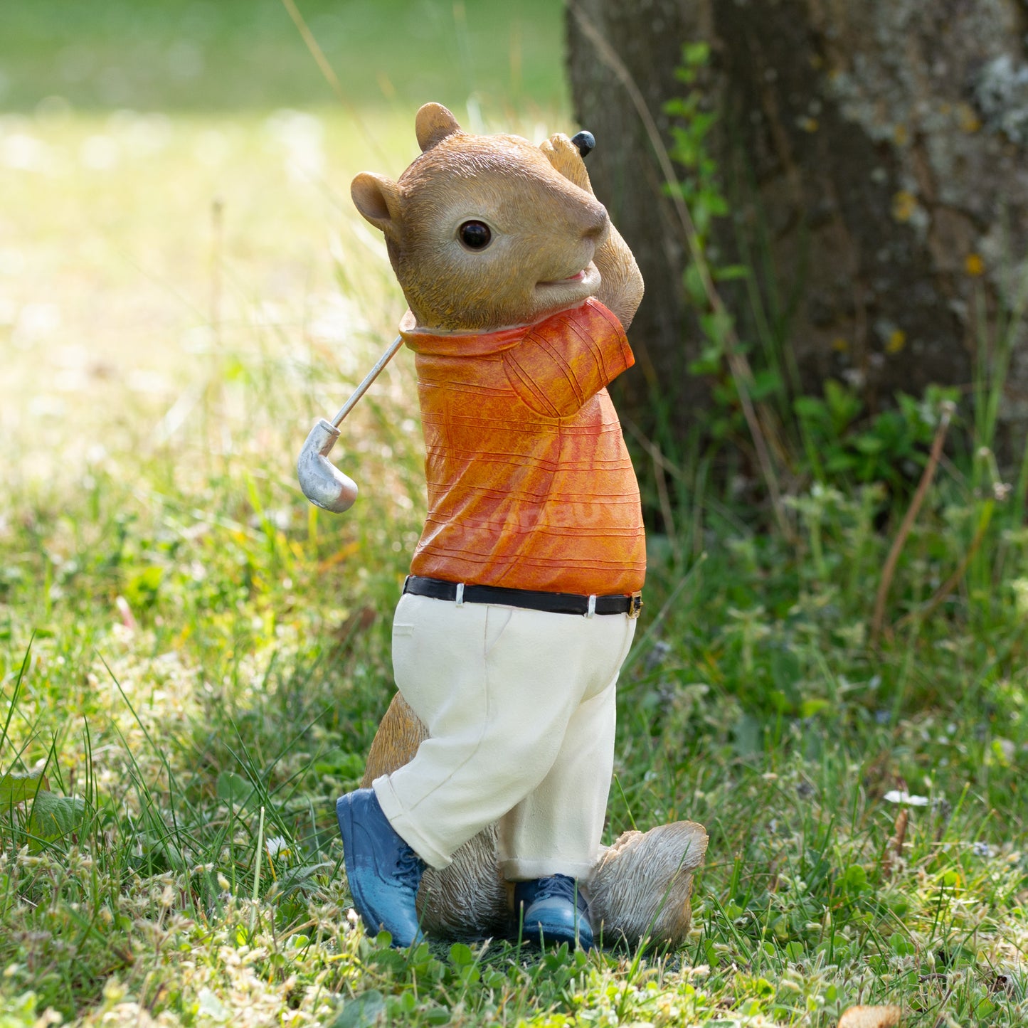Squirrel Playing Golf 28cm Garden Ornament