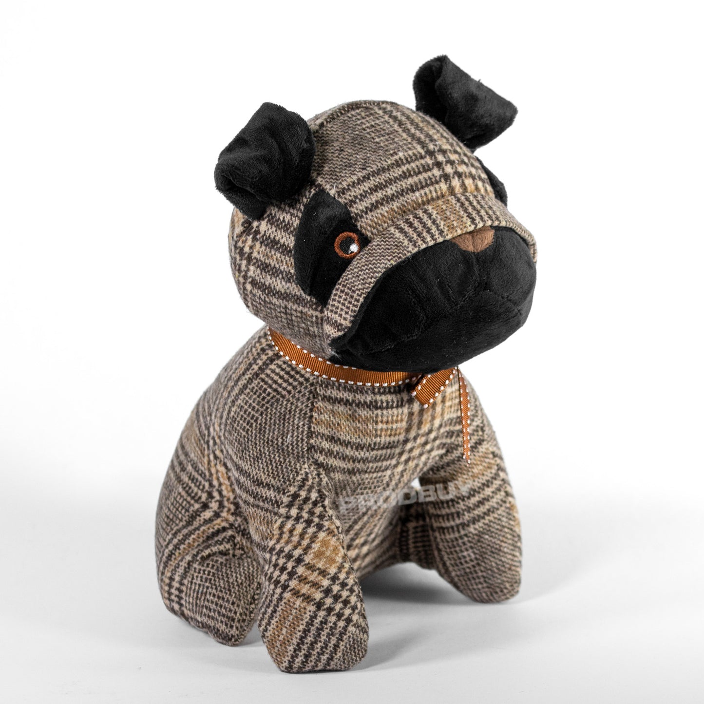 Cute Brown Tartan Pug Dog Door Stop 1.5 kg