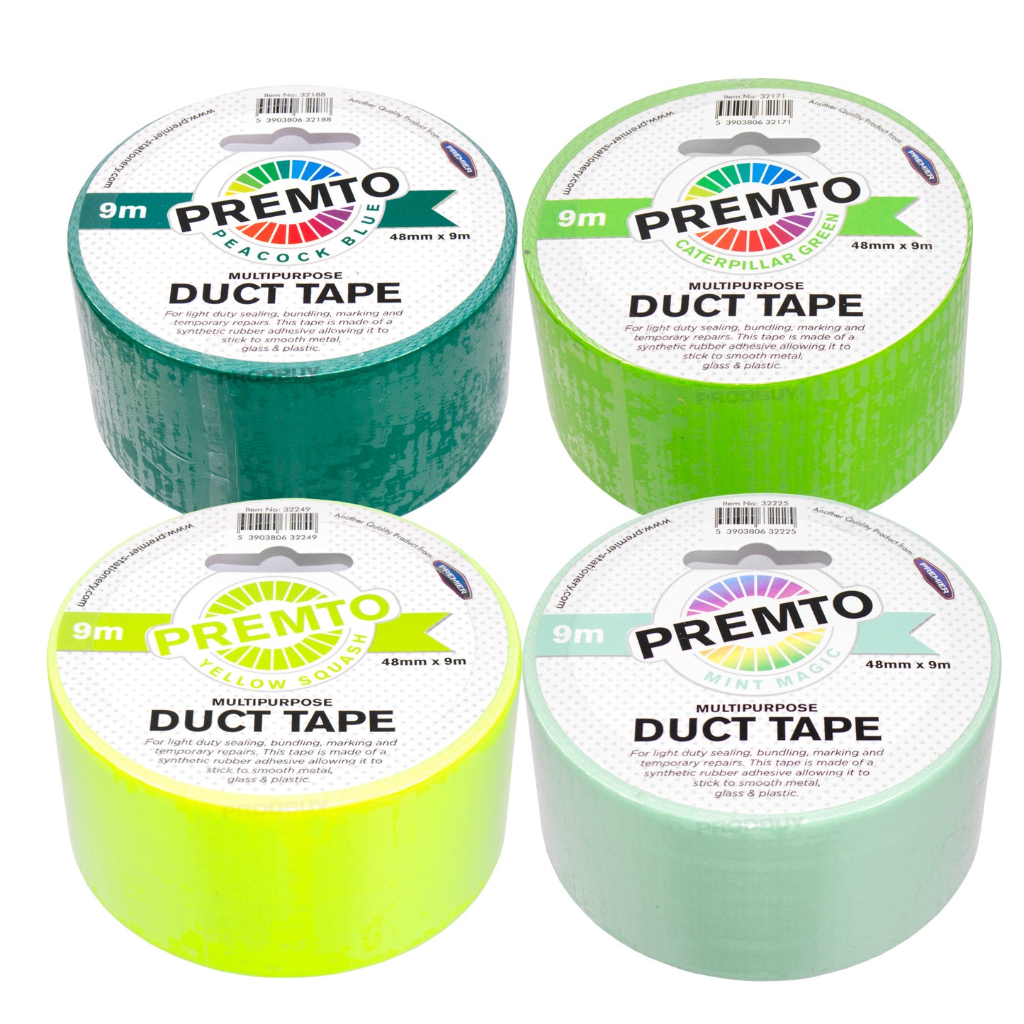 Set of 4 Rolls of Colour Duct Tape 48mm x 9m - Colour Choice