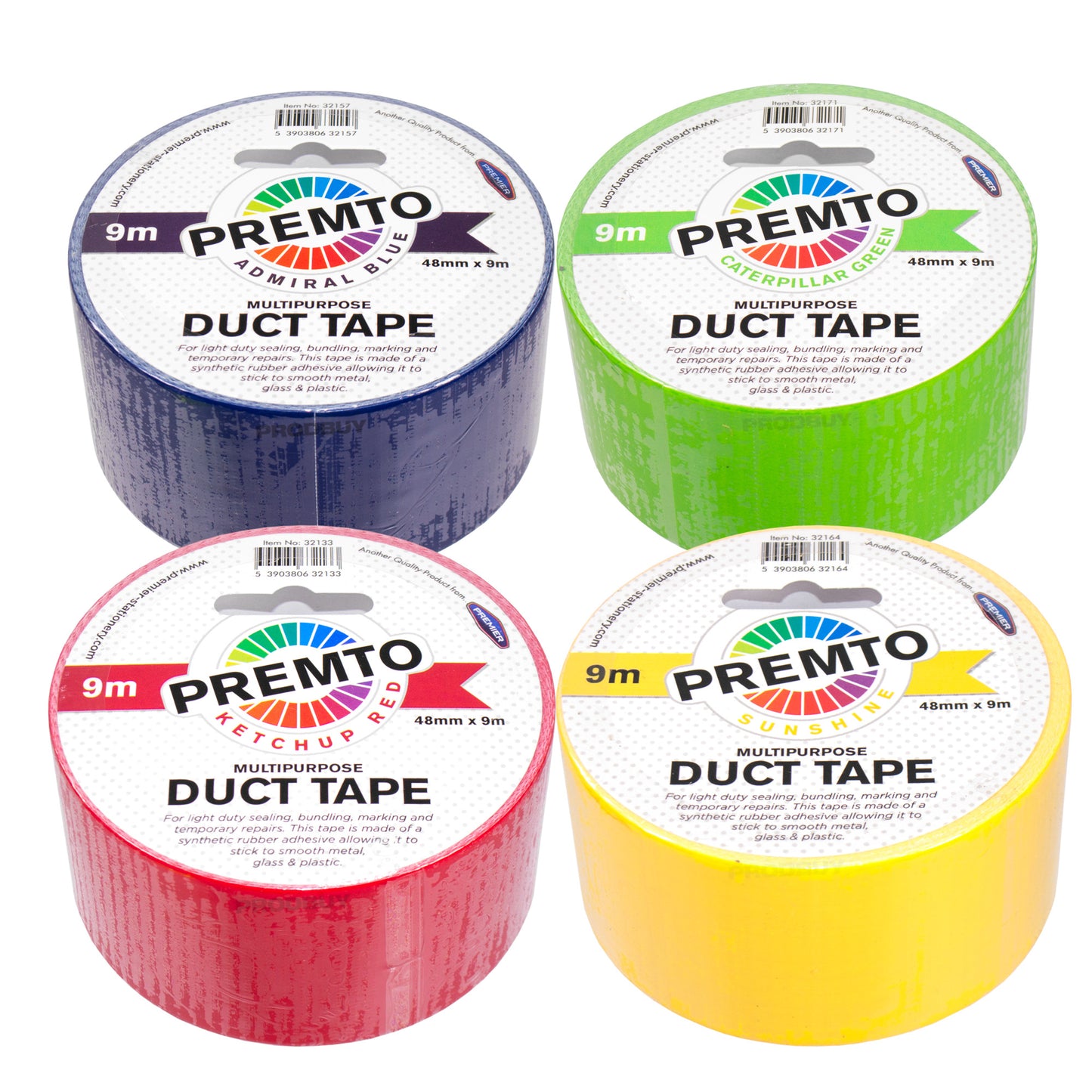 Set of 4 Rolls of Colour Duct Tape 48mm x 9m - Colour Choice