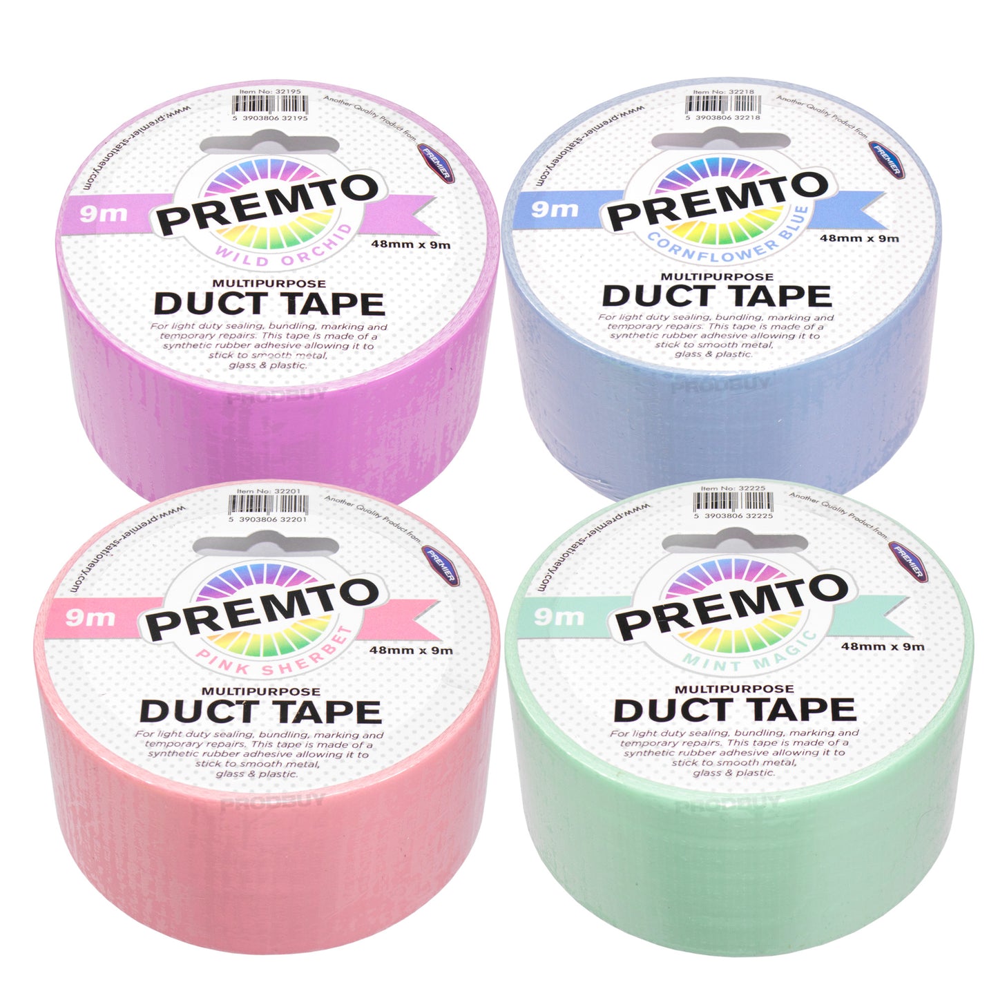 Set of 4 Rolls of Colour Duct Tape 48mm x 9m - Colour Choice