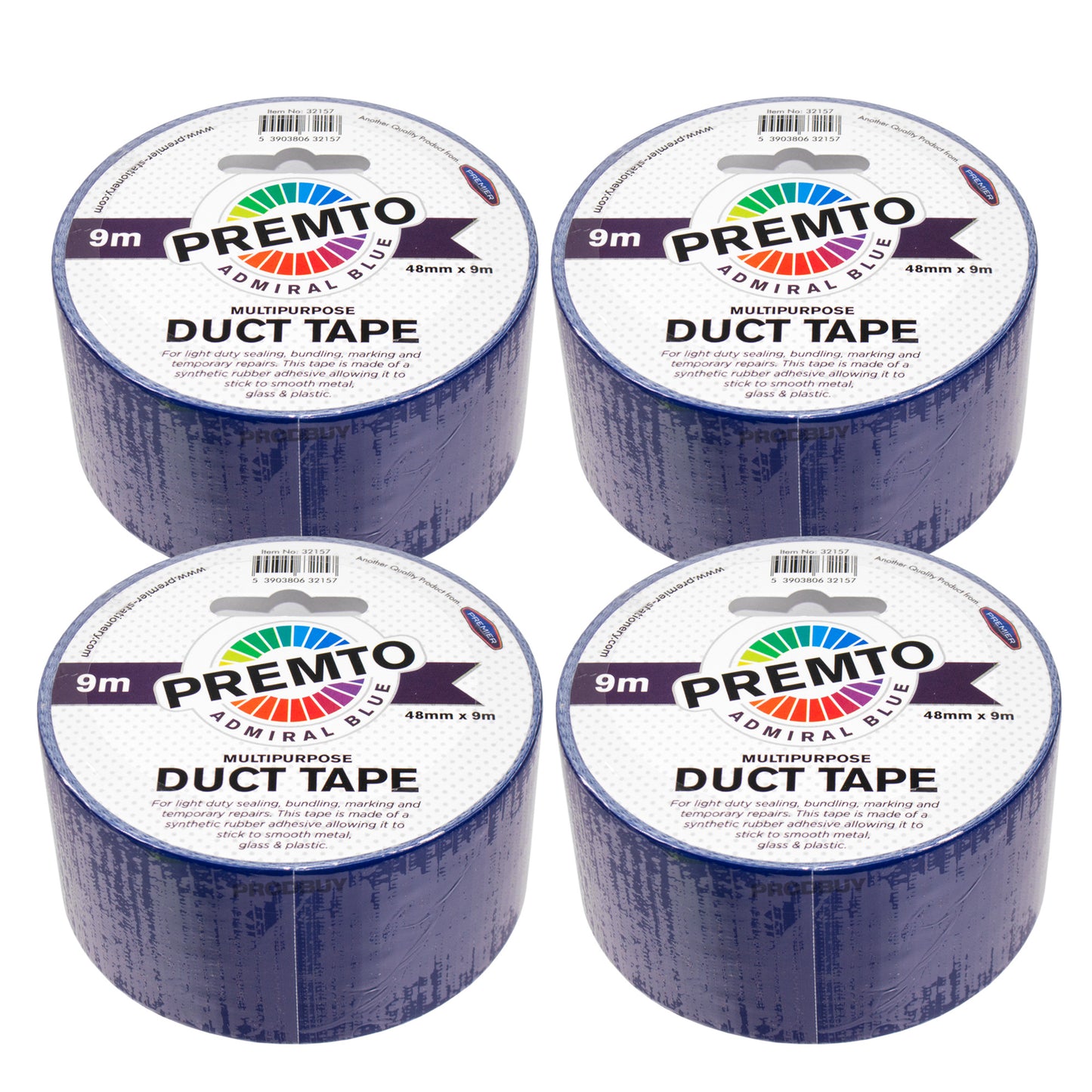 Set of 4 Rolls of Colour Duct Tape 48mm x 9m - Colour Choice