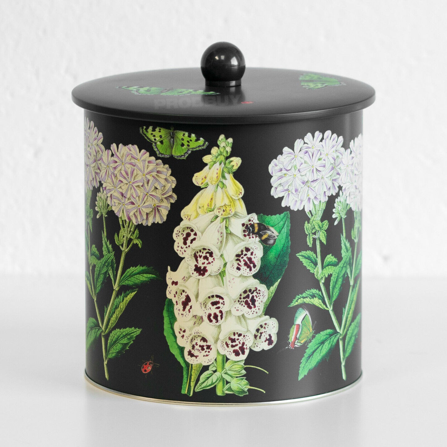 Black & Green Floral 3.5 Litre Biscuit Barrel Tin
