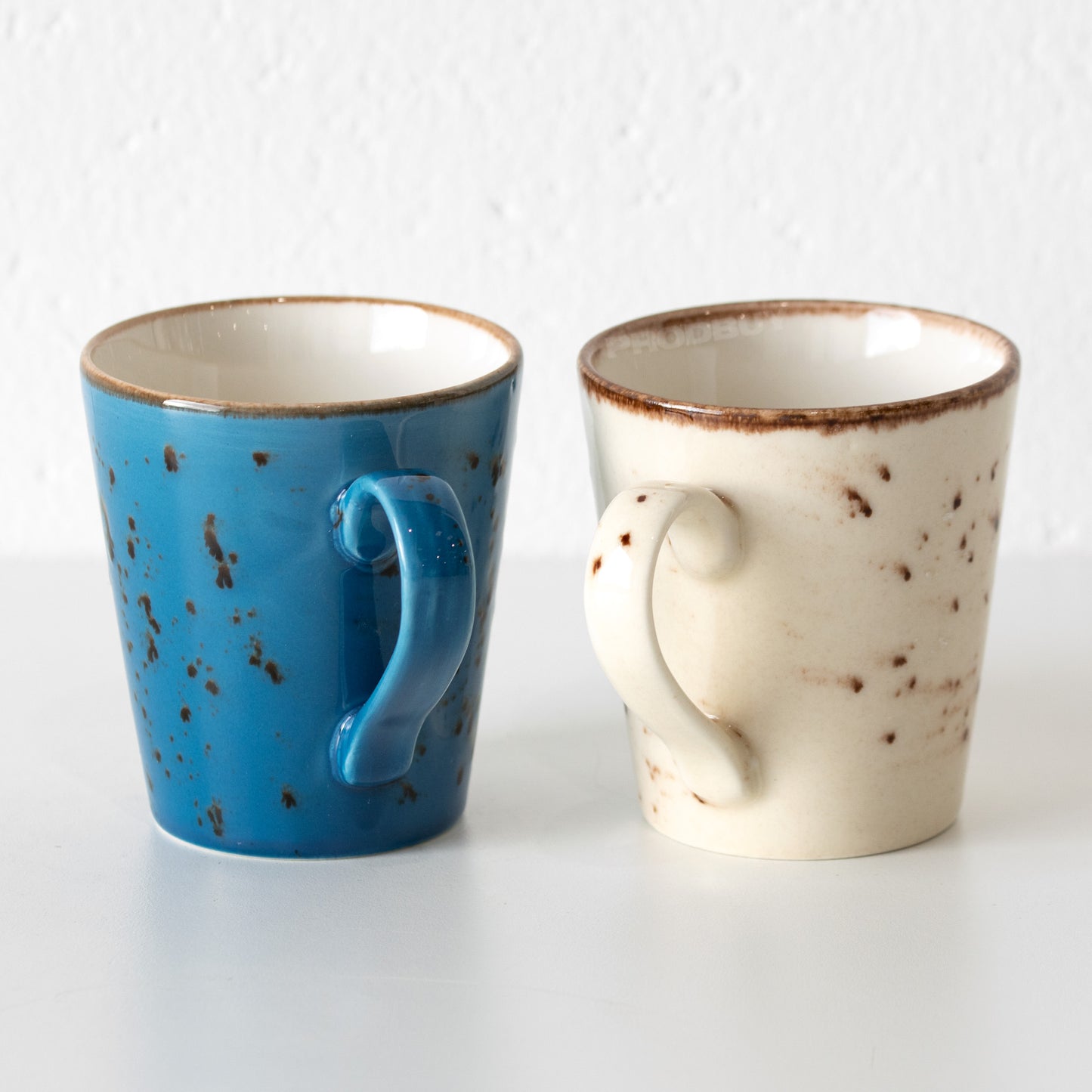 Set of 2 Earthy Coffee Mugs 250ml Cream & Blue