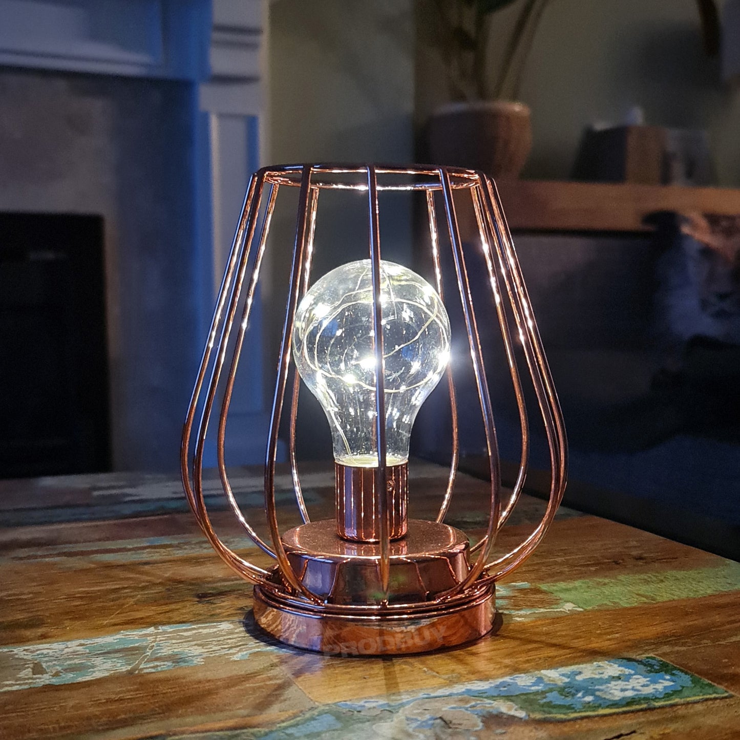LED Battery Operated Copper Table Lamp