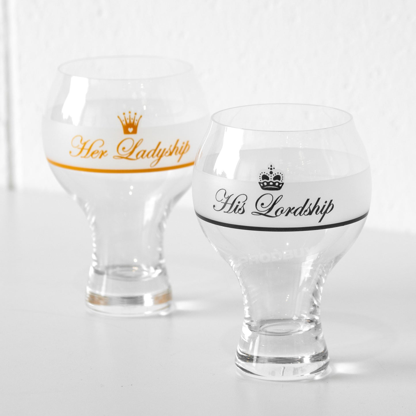 Set of 2 His Lordship and Her Ladyship Gin Glasses Bubble Stem