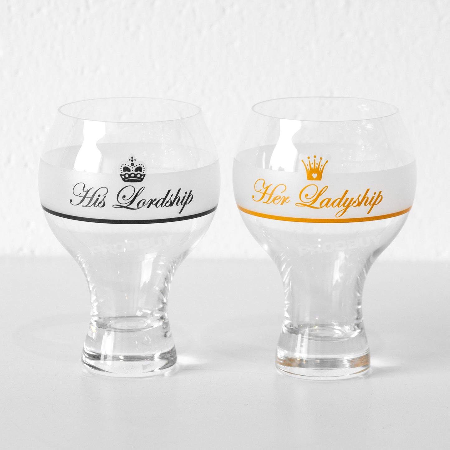 Set of 2 His Lordship and Her Ladyship Gin Glasses Bubble Stem