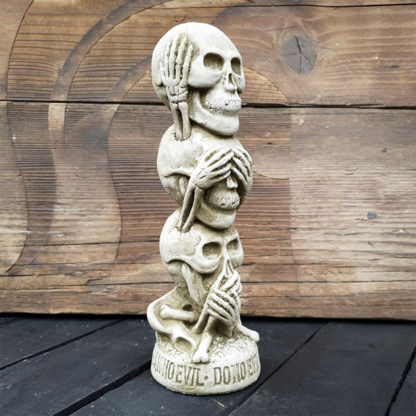 Stack of Skulls Statue See Hear Speak No Evil Stone Concrete Gothic Sculpture