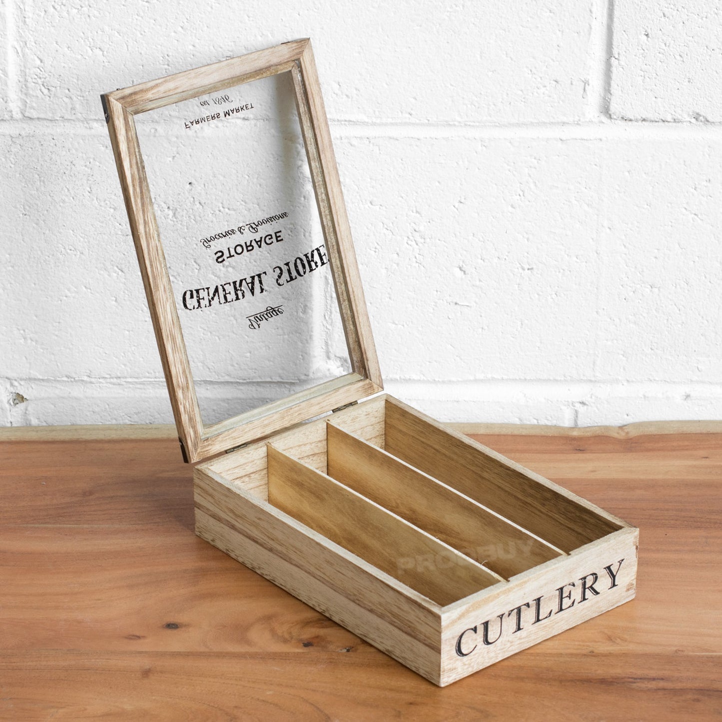 Vintage Style Wooden Cutlery Storage Box Tray