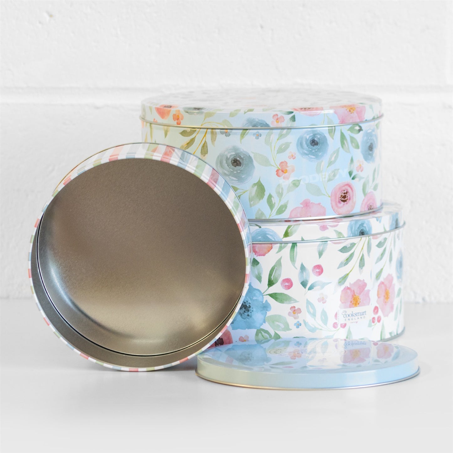 Set of 3 Country Floral Round Cake Storage Sweet Tins Carriers Caddies Biscuit