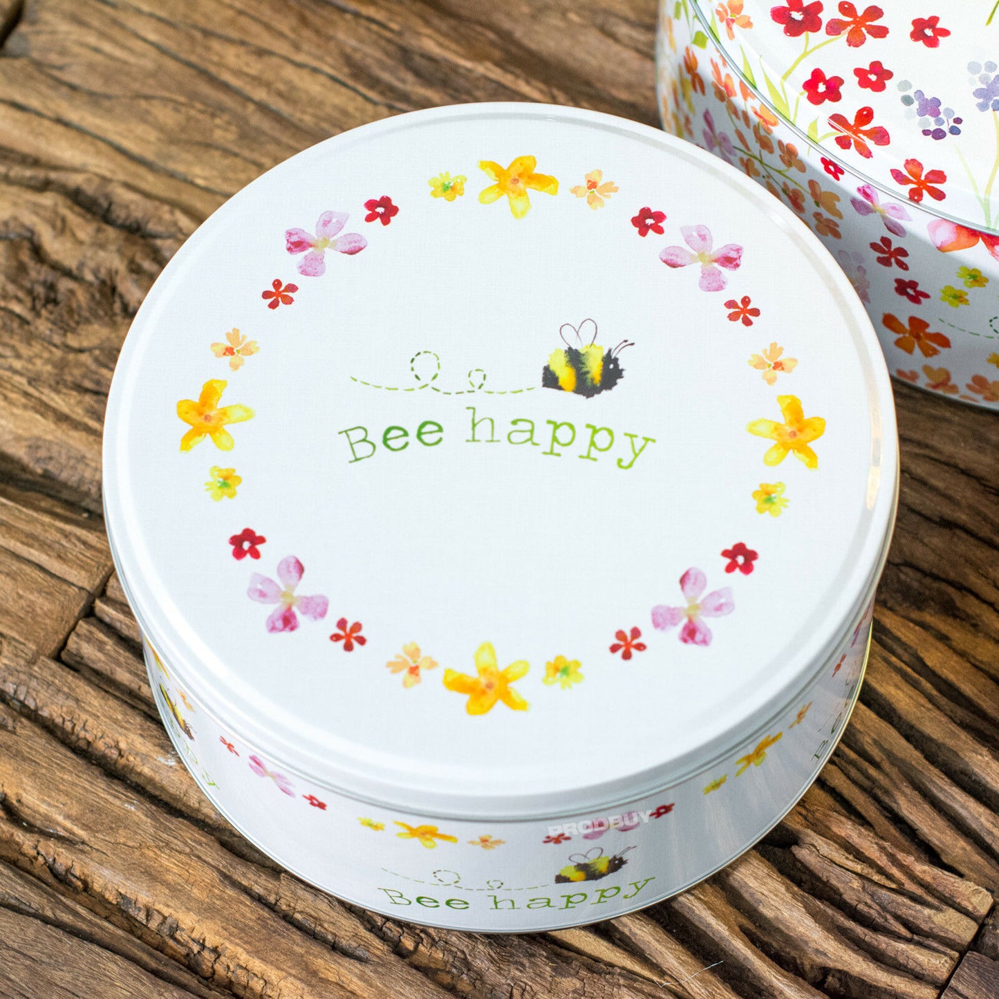 Set of 3 Bee Happy Round Floral Cake Storage Tins