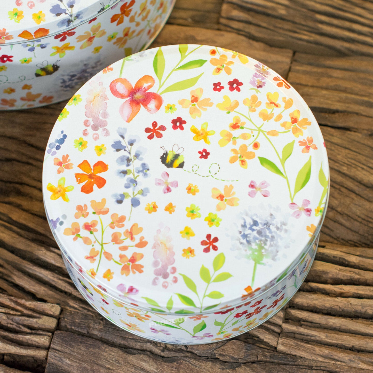 Set of 3 Bee Happy Round Floral Cake Storage Tins
