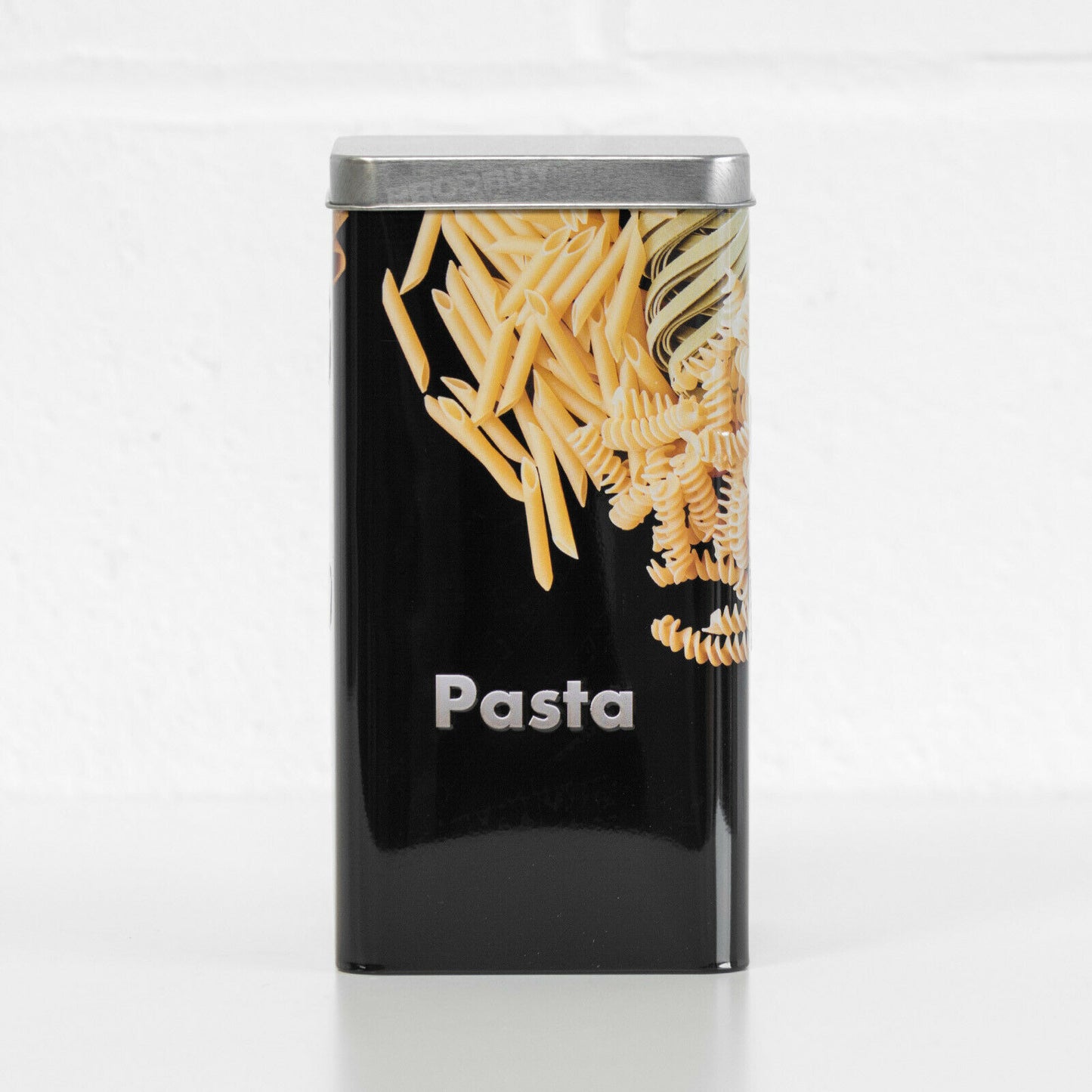 2 Piece Black Pasta & Spaghetti Storage Canisters Set Tins Jars Containers Lids