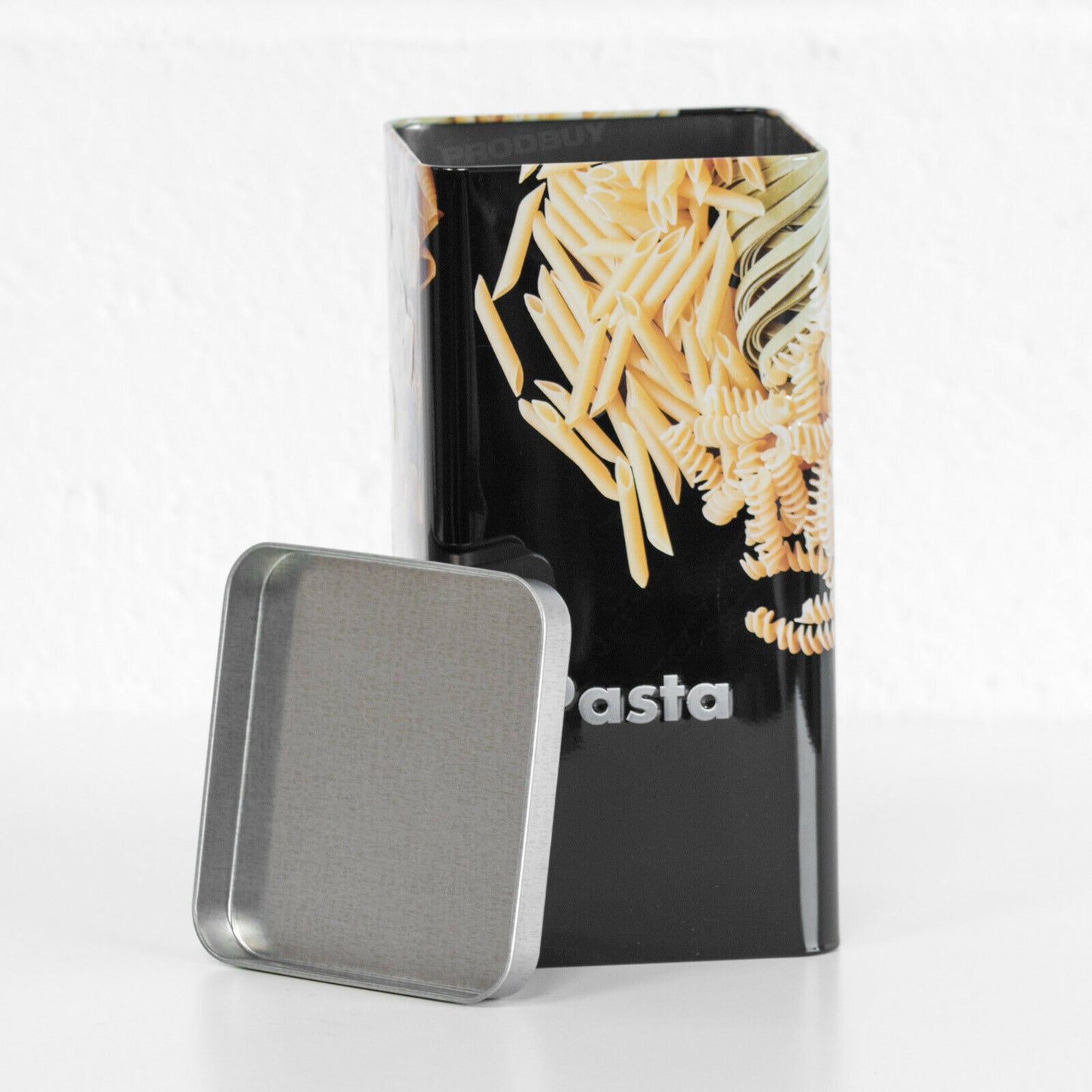 2 Piece Black Pasta & Spaghetti Storage Canisters Set Tins Jars Containers Lids