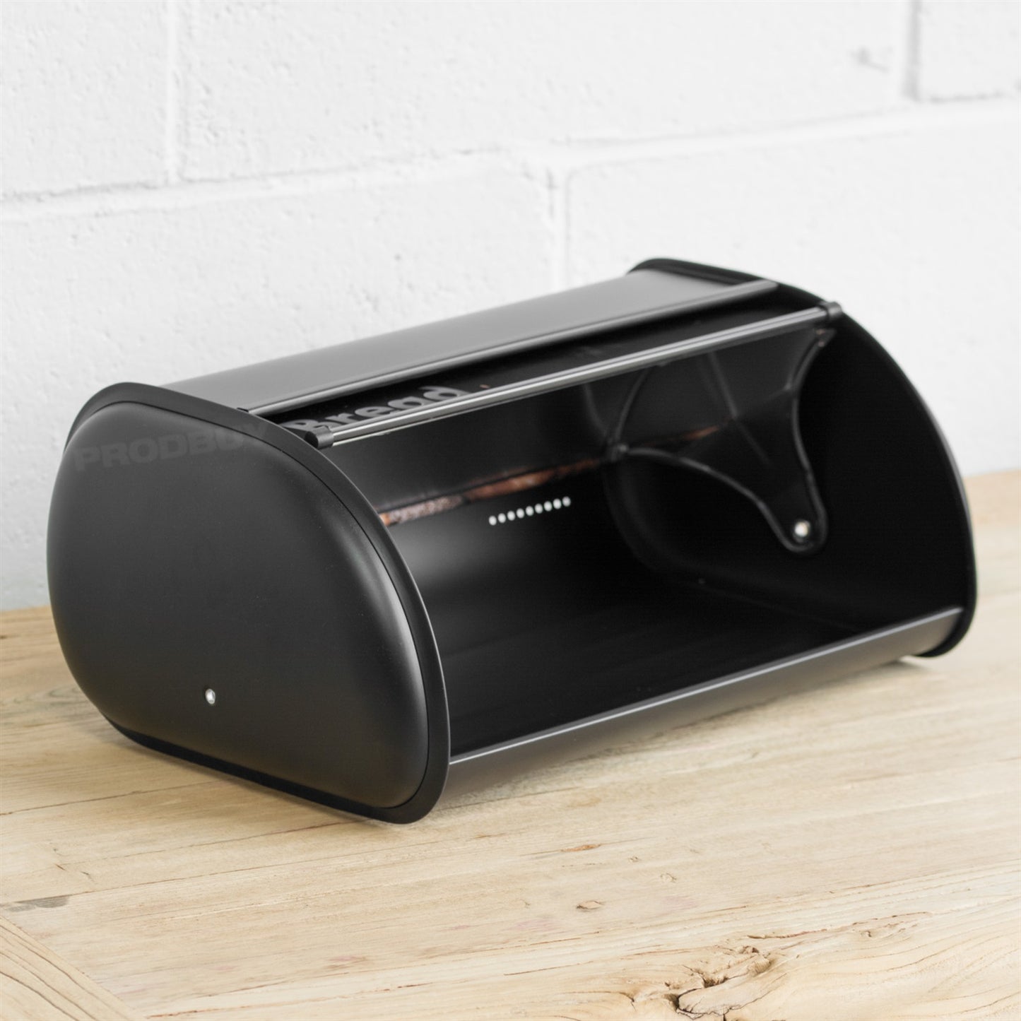 Large Black Metal Bread Bin Roll Top Lid Box Tin Kitchen Storage Container Crock