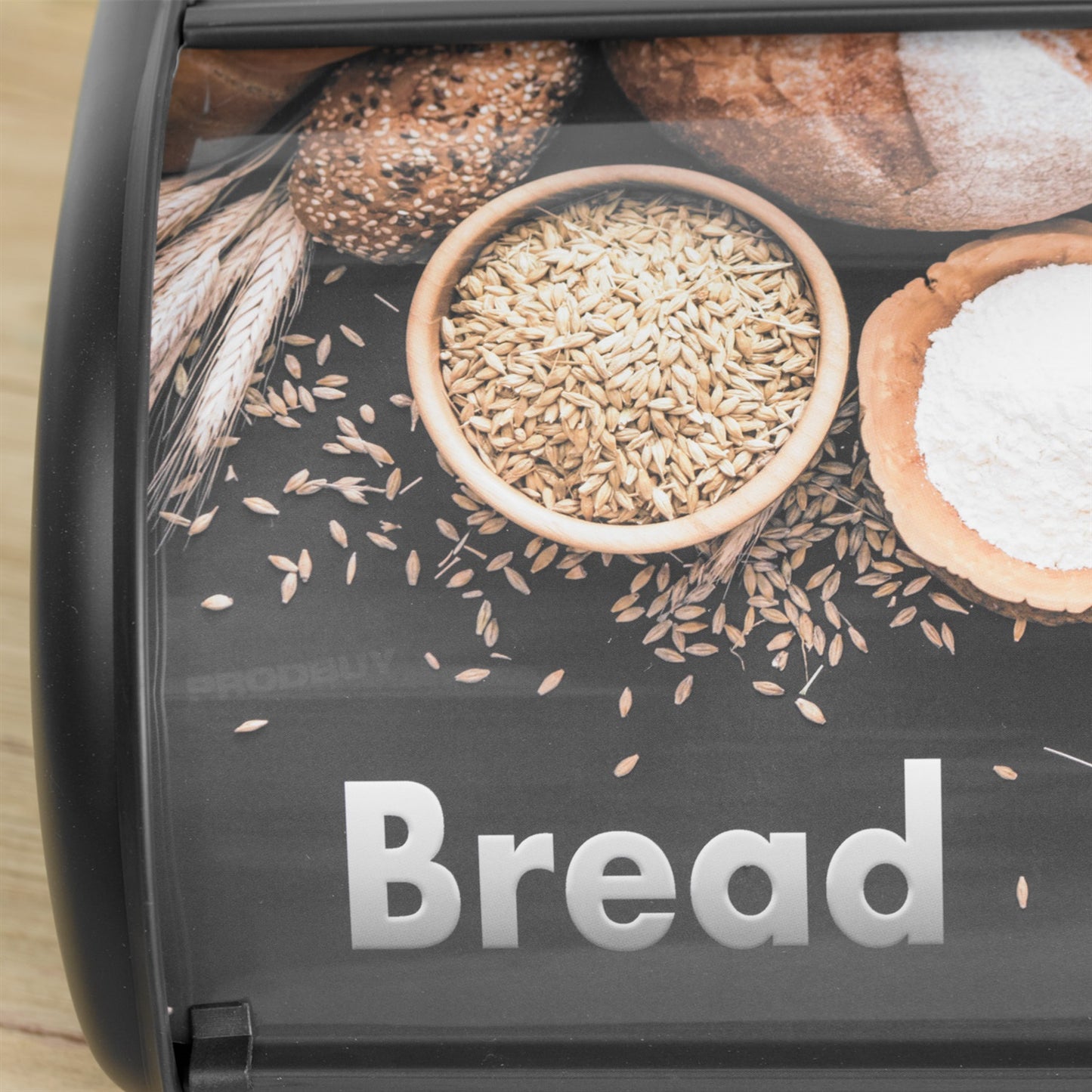 Large Black Metal Bread Bin Roll Top Lid Box Tin Kitchen Storage Container Crock