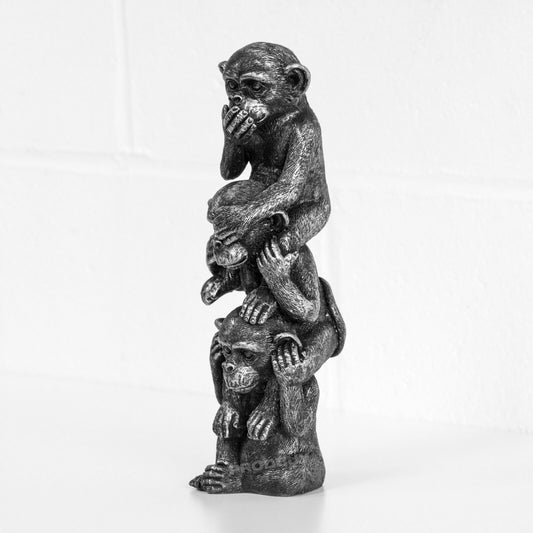 Silver Three Wise Monkeys 30cm Tall Ornament