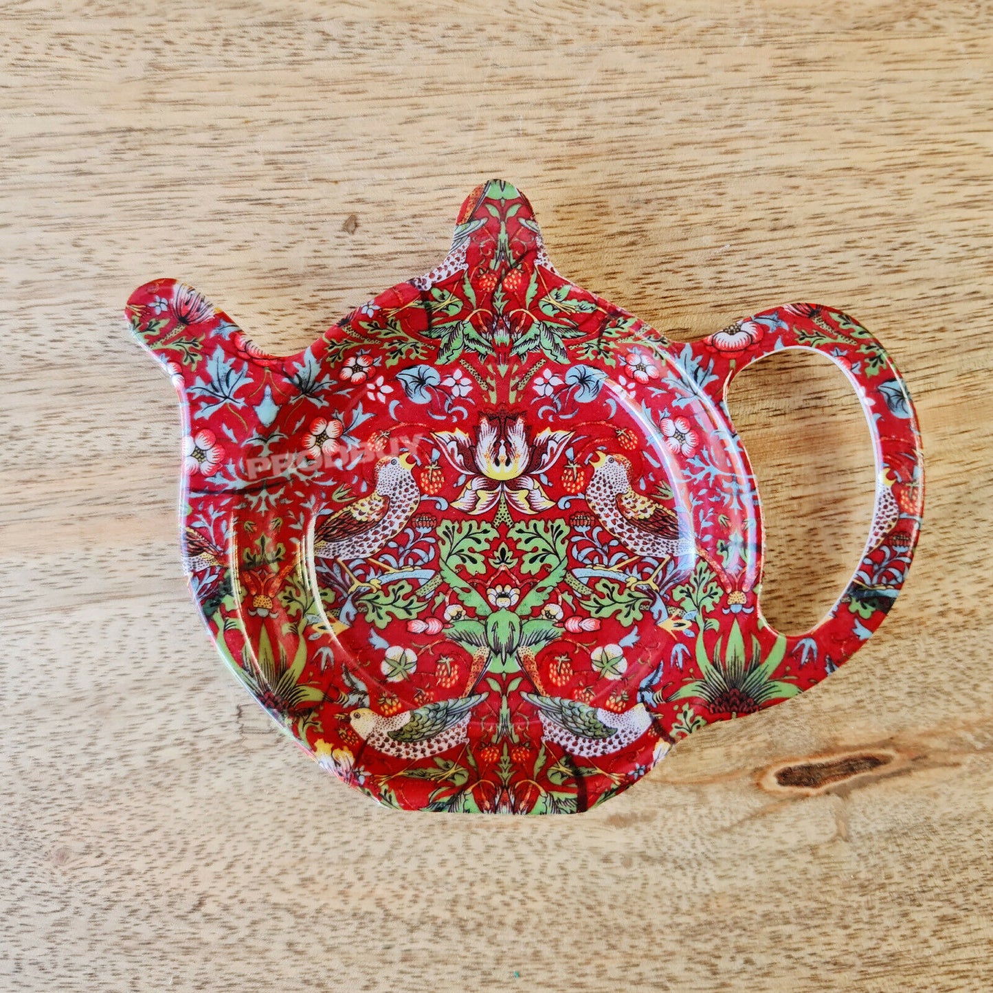 2 Piece William Morris Strawberry Thief Red Vintage Floral Melamine Tea Bag Tidy Spoon Rest Set