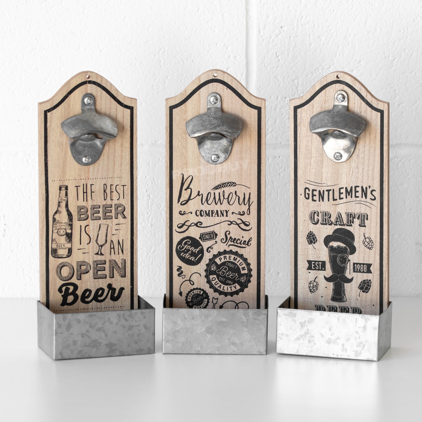 Wall Mounted Wooden Beer Bottle Opener with Cap Collector