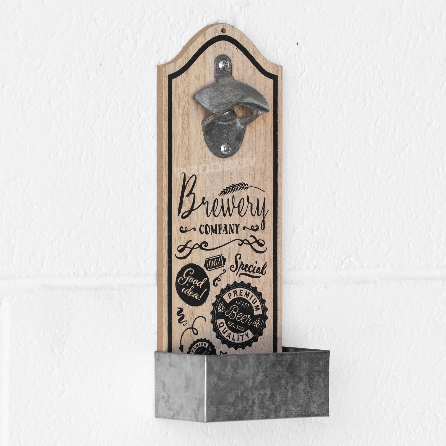 Wall Mounted Wooden Beer Bottle Opener with Cap Collector