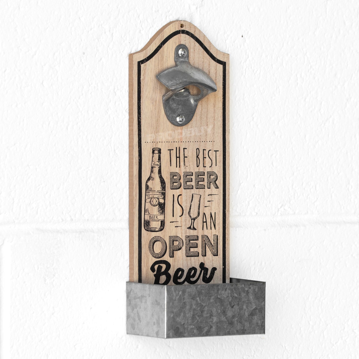 Wall Mounted Wooden Beer Bottle Opener with Cap Collector