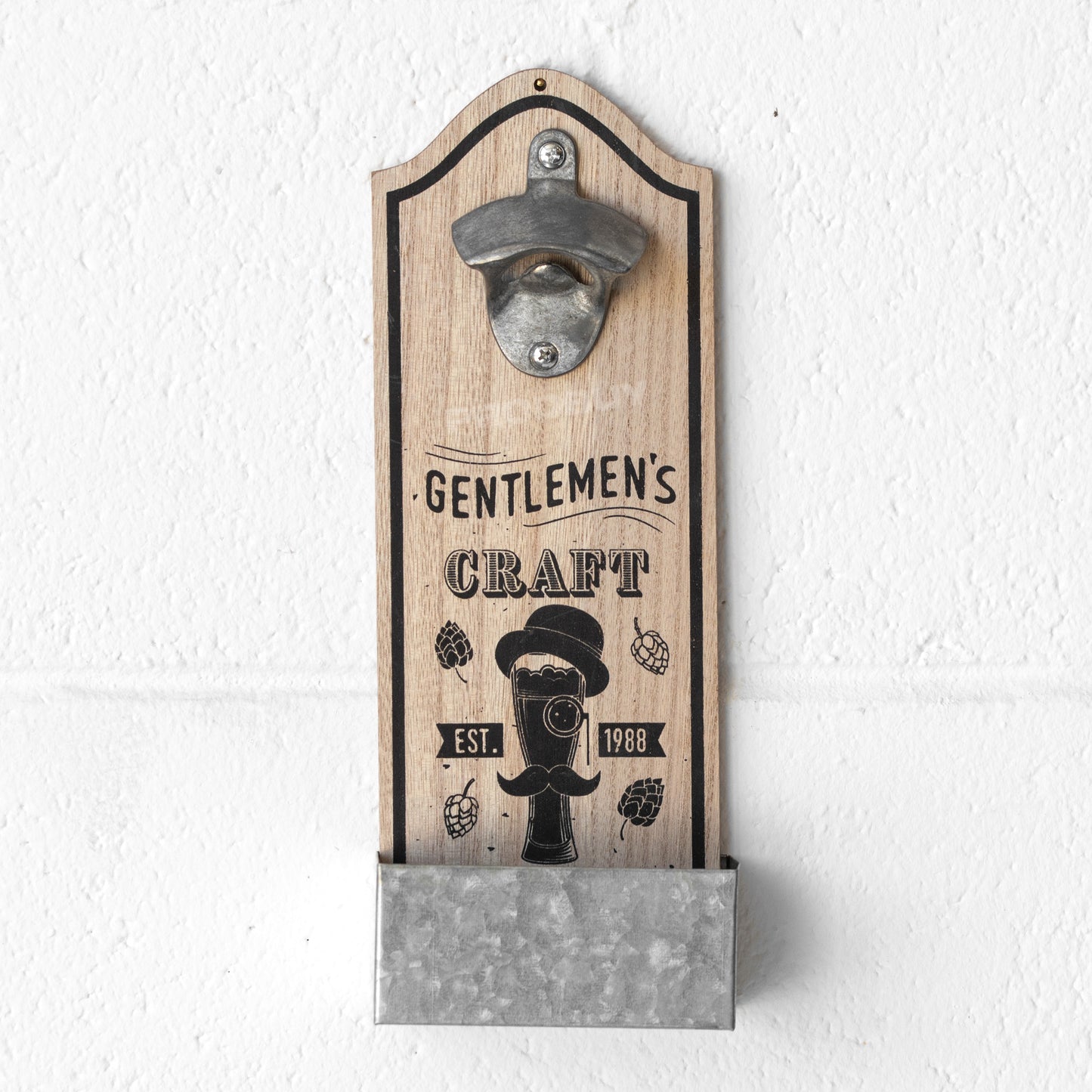 Wall Mounted Wooden Beer Bottle Opener with Cap Collector