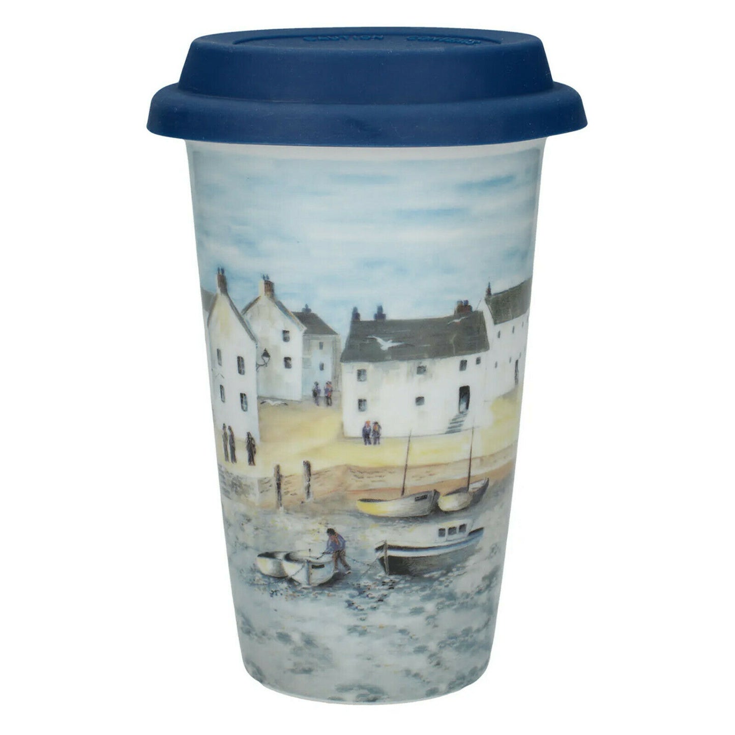Cornish Harbour Double Walled Travel Mug Porcelain Seaside Eco Office Drinks Cup