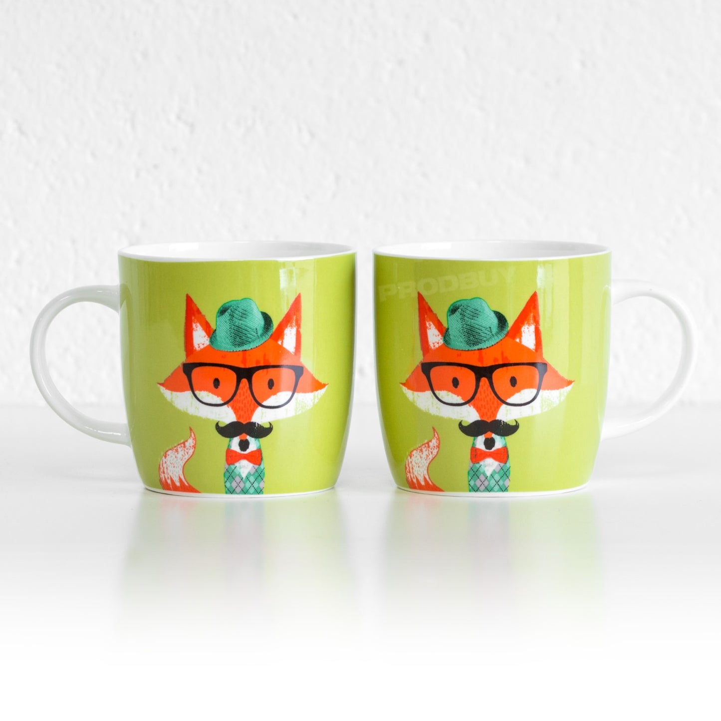 Set of 2 Green Dapper Fox Coffee Mugs