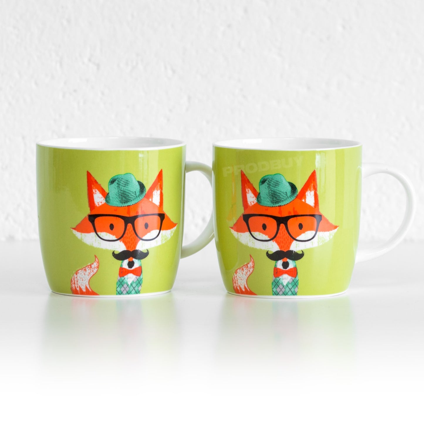 Set of 2 Green Dapper Fox Coffee Mugs