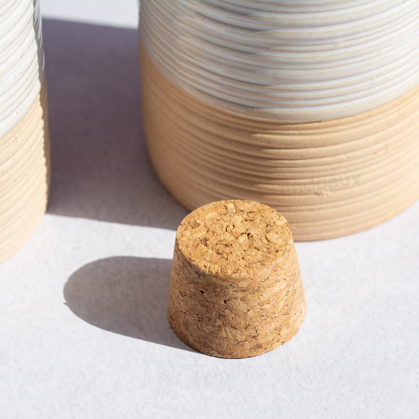 Set of 2 Stoneware Oil & Vinegar Jars 450ml Ribbed Pourer Bottles